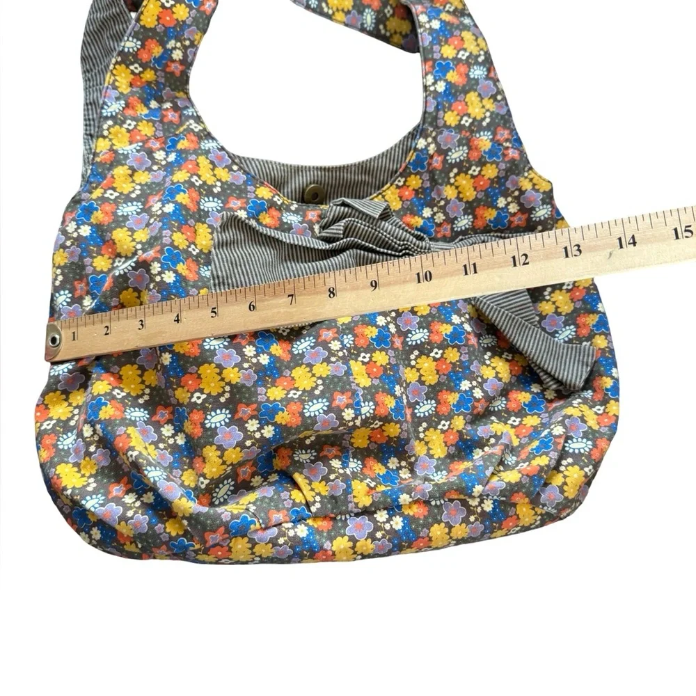 Y2K Unionbay large fabric‎ hobo tote with accent bow brown-multicolored